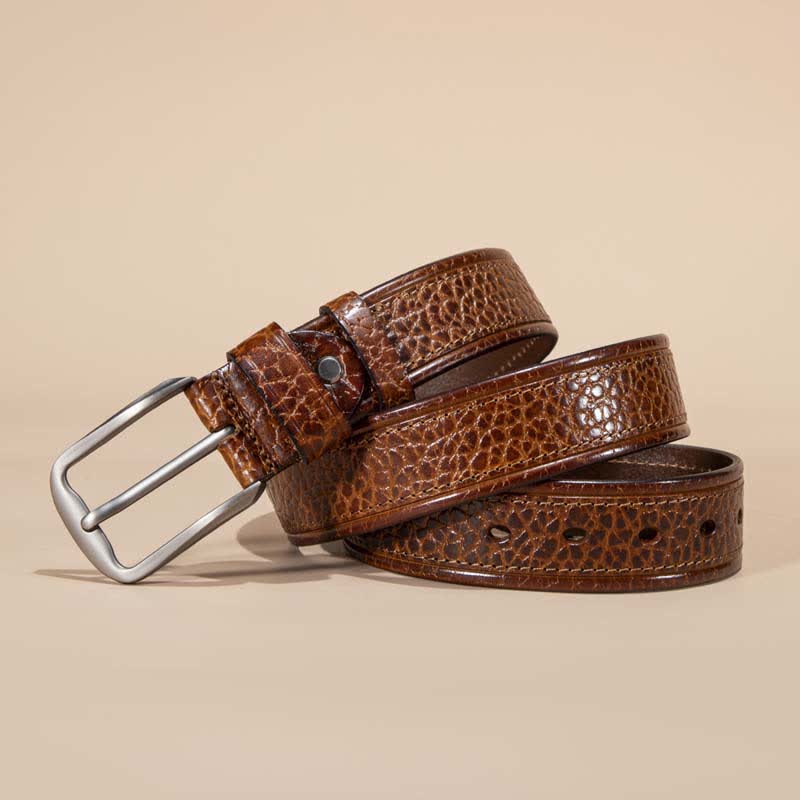 Cintura casual in pelle di vacchetta con motivo a pelle di serpente e cuciture