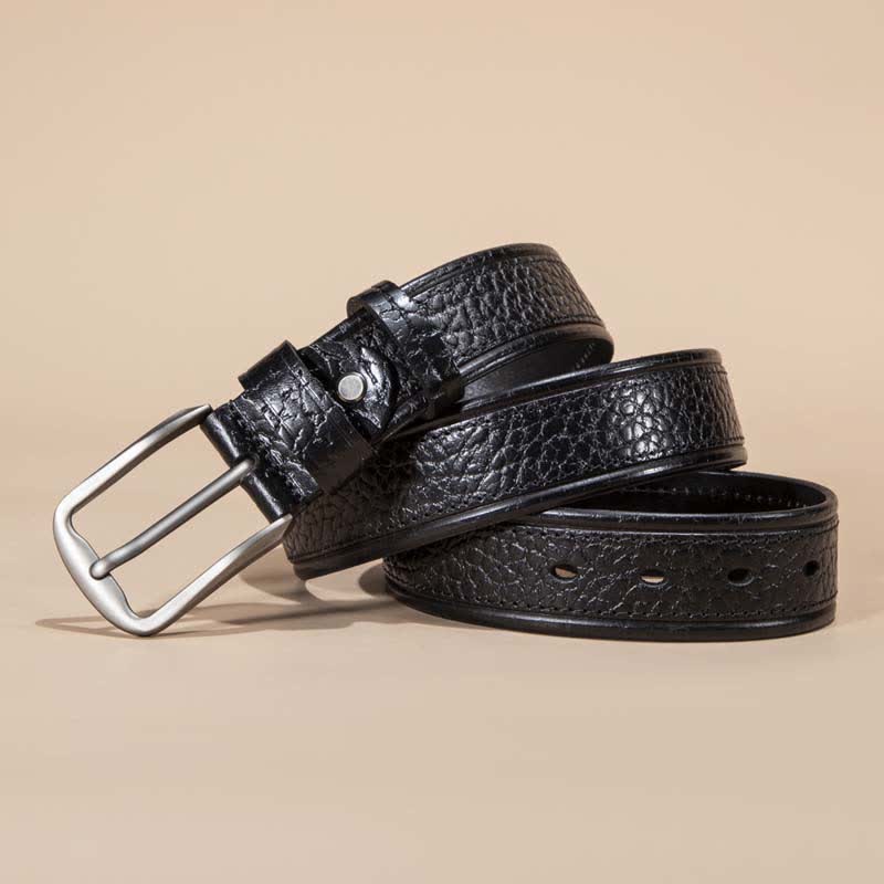 Cintura casual in pelle di vacchetta con motivo a pelle di serpente e cuciture