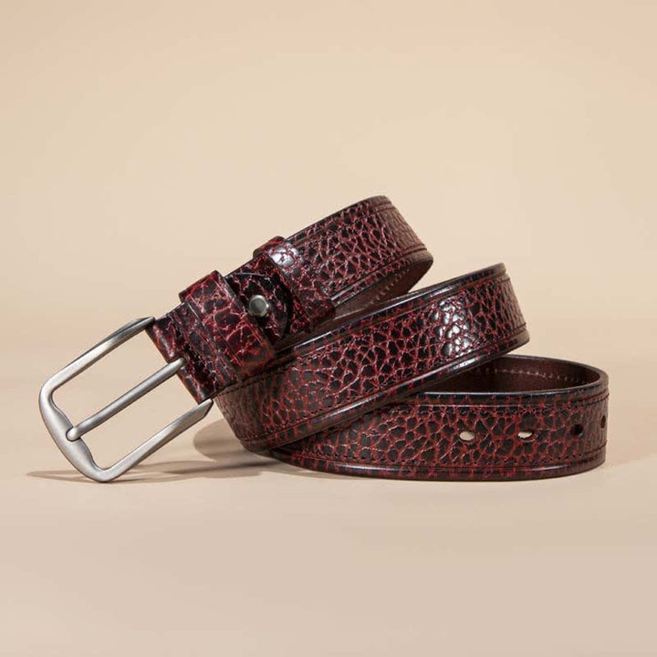 Cintura casual in pelle di vacchetta con motivo a pelle di serpente e cuciture