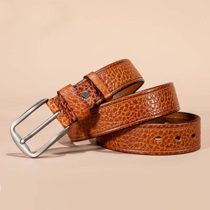 Cintura casual in pelle di vacchetta con motivo a pelle di serpente e cuciture