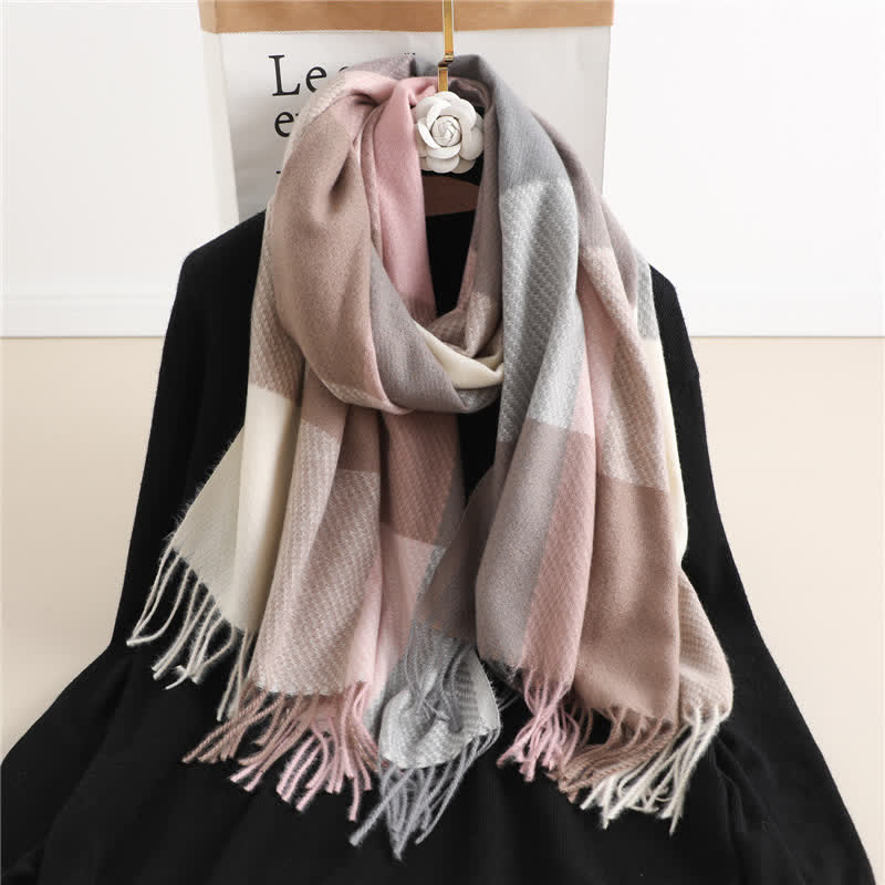 Sciarpa invernale calda a righe con frange unisex