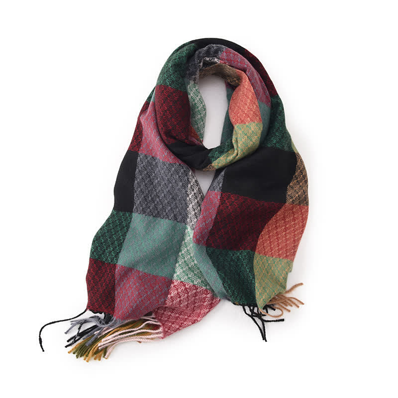 Sciarpa unisex con frange eleganti a quadri e colori contrastanti