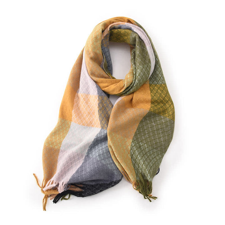 Sciarpa unisex con frange eleganti a quadri e colori contrastanti