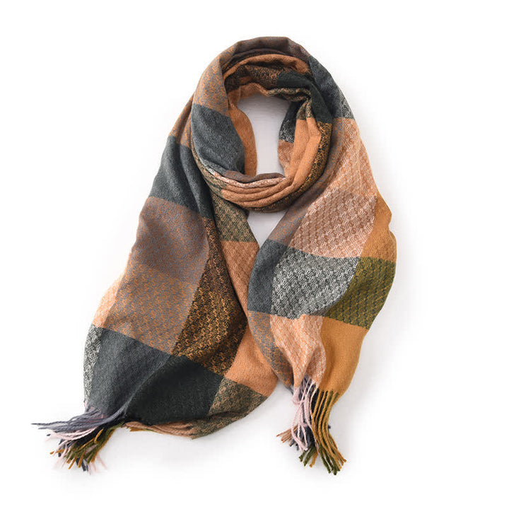 Sciarpa unisex con frange eleganti a quadri e colori contrastanti