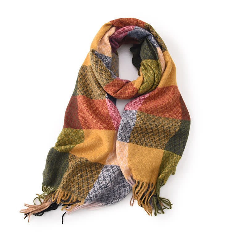 Sciarpa unisex con frange eleganti a quadri e colori contrastanti