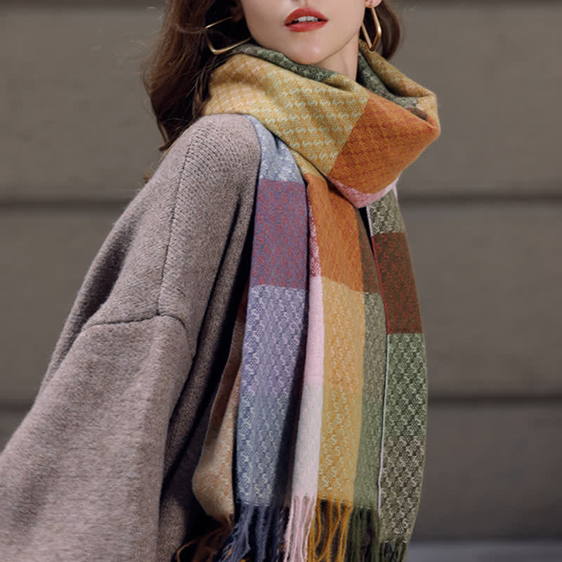 Sciarpa unisex con frange eleganti a quadri e colori contrastanti