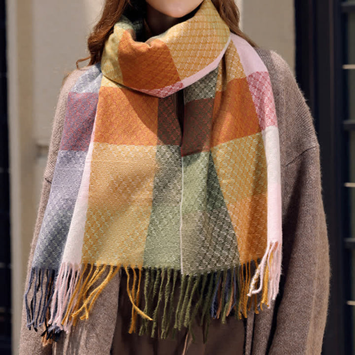 Sciarpa unisex con frange eleganti a quadri e colori contrastanti