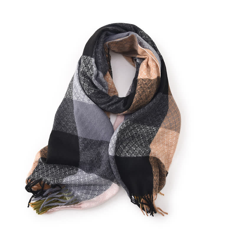 Sciarpa unisex con frange eleganti a quadri e colori contrastanti
