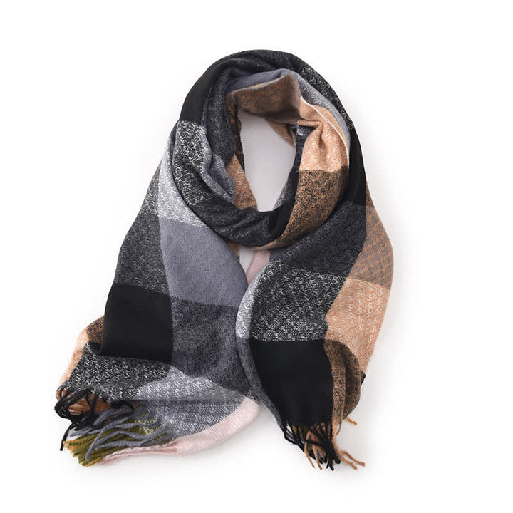 Sciarpa unisex con frange eleganti a quadri e colori contrastanti
