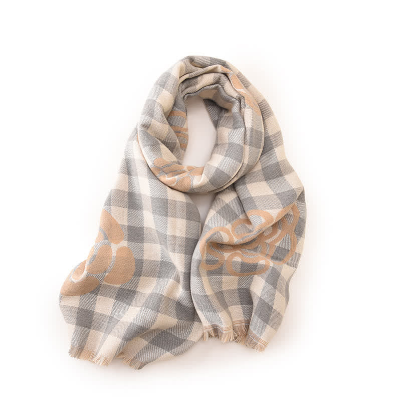 Sciarpa unisex con stampa floreale grande e nappe a quadri