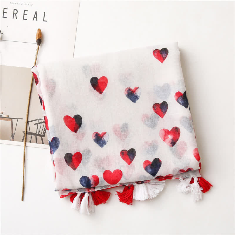 Sciarpa sottile con nappa a cuore rosso Happiness da donna