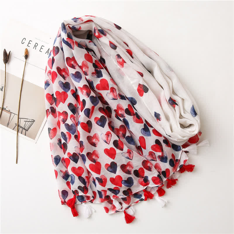 Sciarpa sottile con nappa a cuore rosso Happiness da donna
