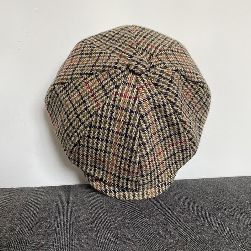 Berretto da giornalaio in tweed scozzese beige