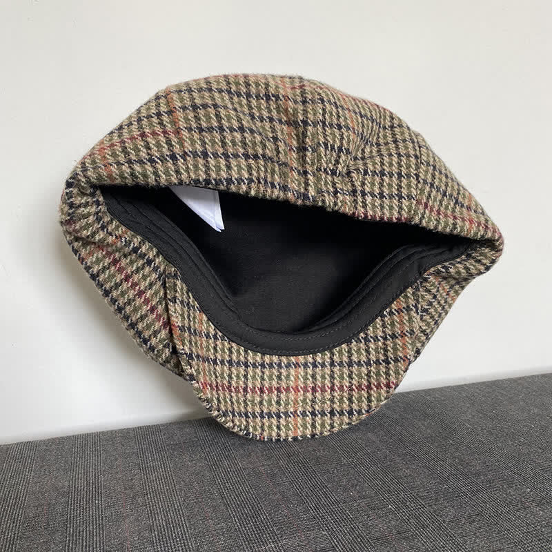 Berretto da giornalaio in tweed scozzese beige