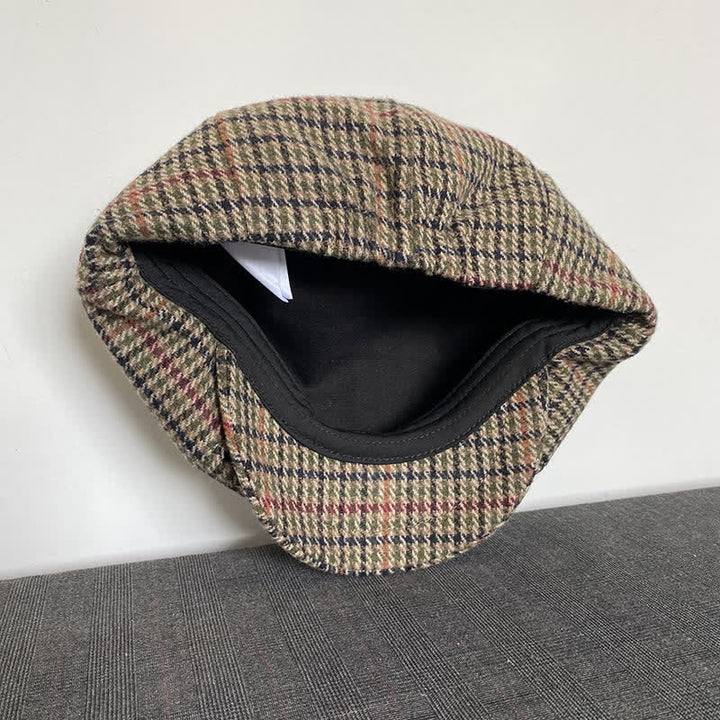 Berretto da giornalaio in tweed scozzese beige