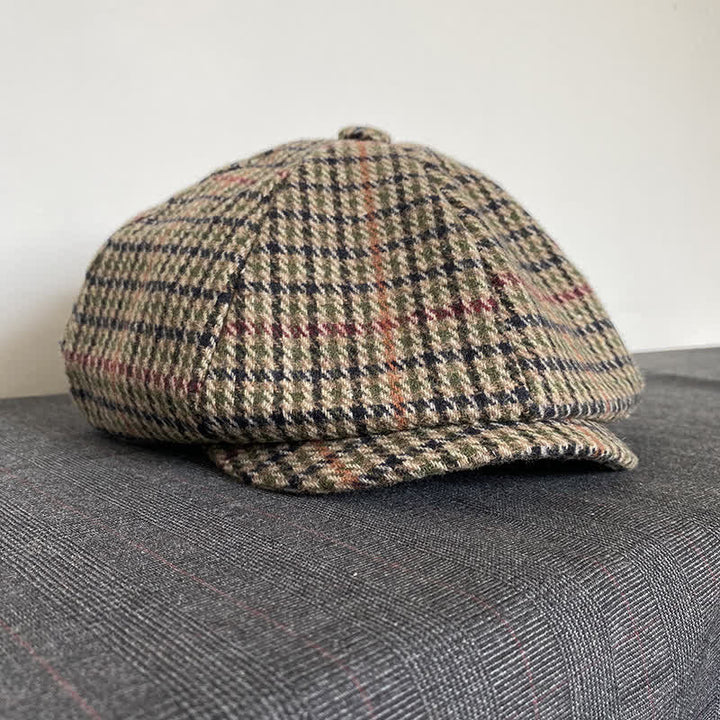 Berretto da giornalaio in tweed scozzese beige