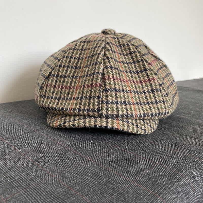 Berretto da giornalaio in tweed scozzese beige