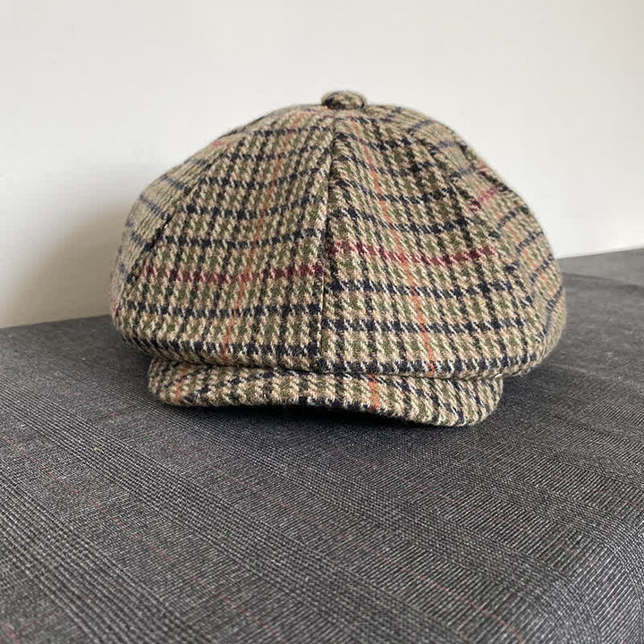 Berretto da giornalaio in tweed scozzese beige