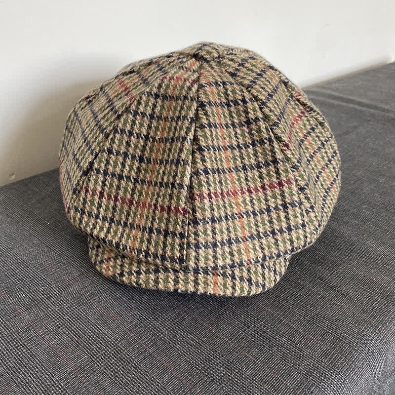 Berretto da giornalaio in tweed scozzese beige