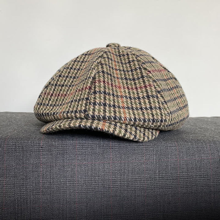 Berretto da giornalaio in tweed scozzese beige