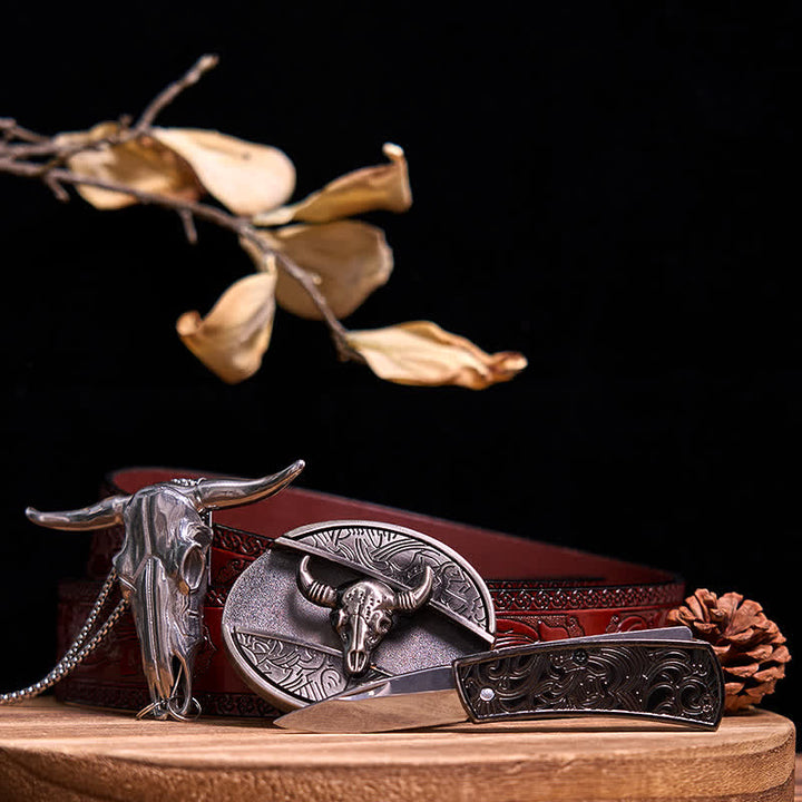 Gadget Western fai da te, fibbia per coltello nascosto, ciondolo a forma di toro Longhorn