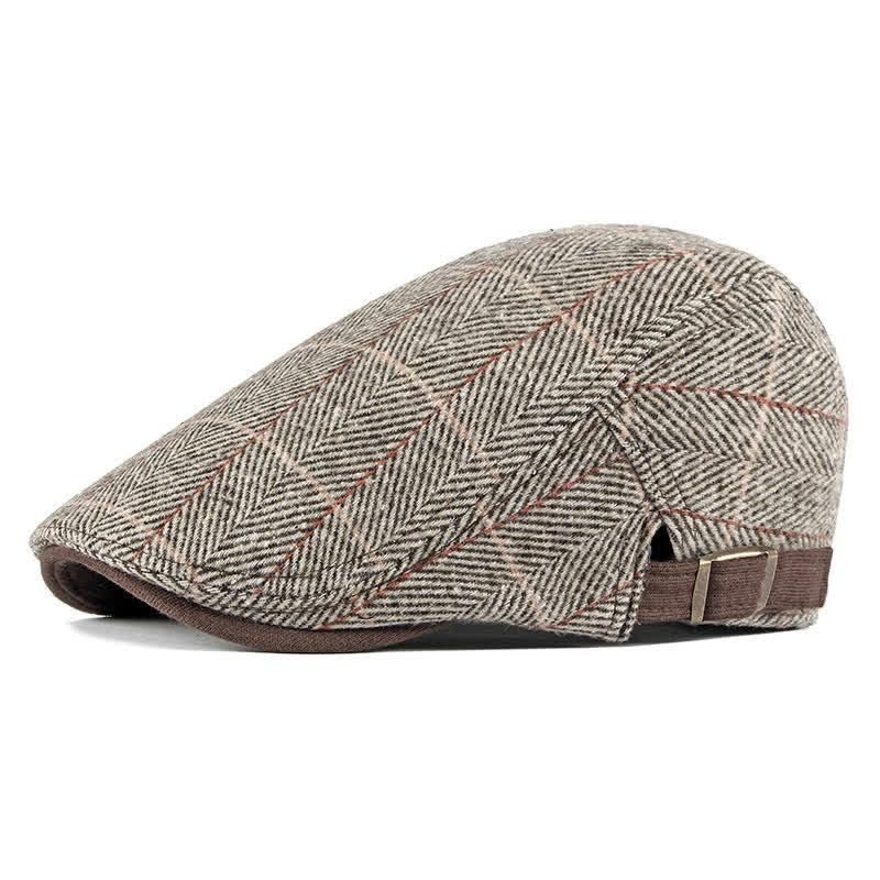 Cappello basco piatto in cotone Gatsby a spina di pesce vintage