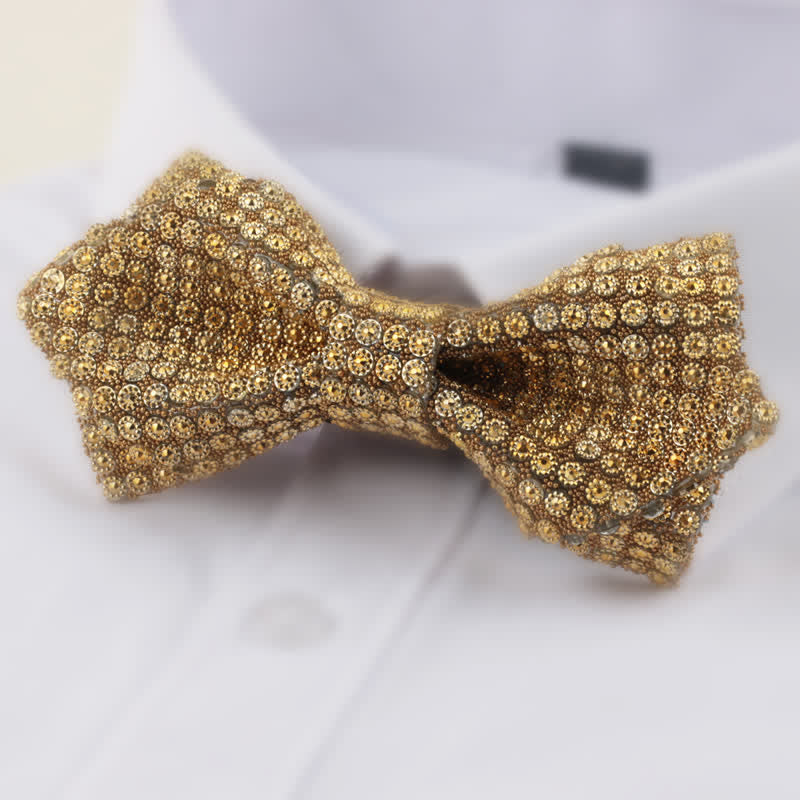 Papillon da uomo con strass a punta a doppio strato, forma rotonda