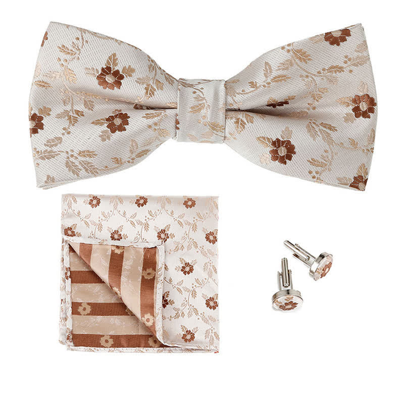 Set di 3 cravatte a farfalla con fazzoletto da taschino e fiori colorati da uomo