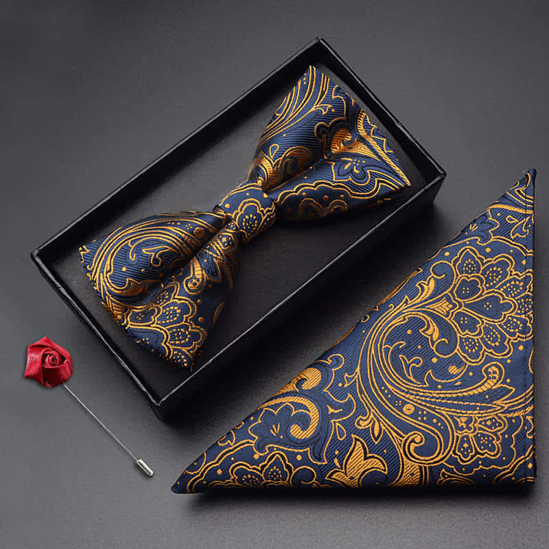 Set di 3 papillon da uomo con motivo Paisley Noble Pocket Corsage