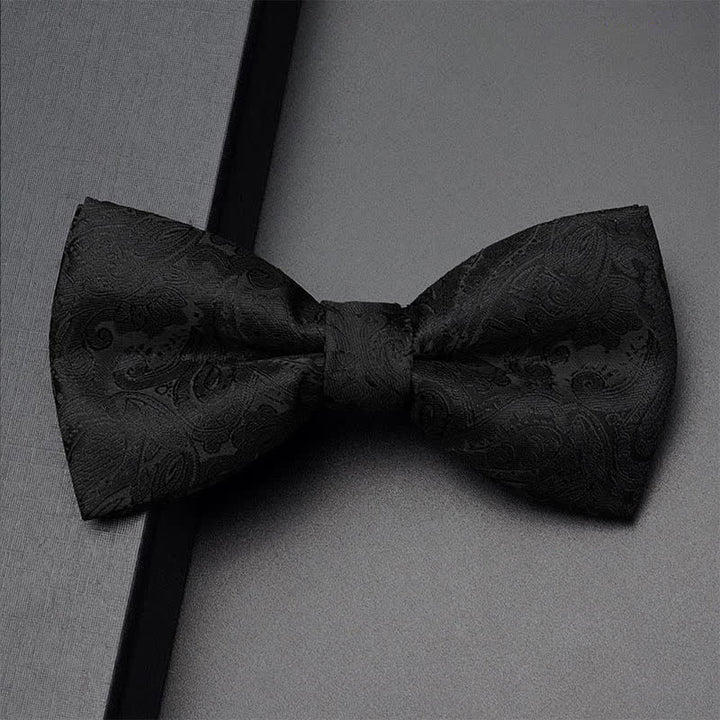 Set di 3 papillon da uomo con motivo Paisley nero e tasca