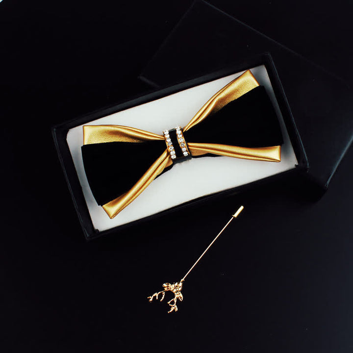 Set di 2 papillon con spilla di cervo in pelle PU con decorazione in cristallo da uomo