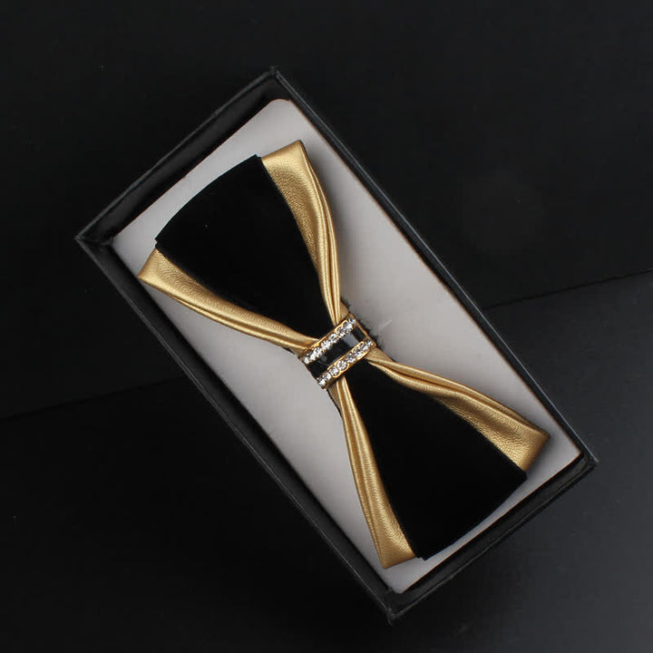 Set di 2 papillon con spilla di cervo in pelle PU con decorazione in cristallo da uomo