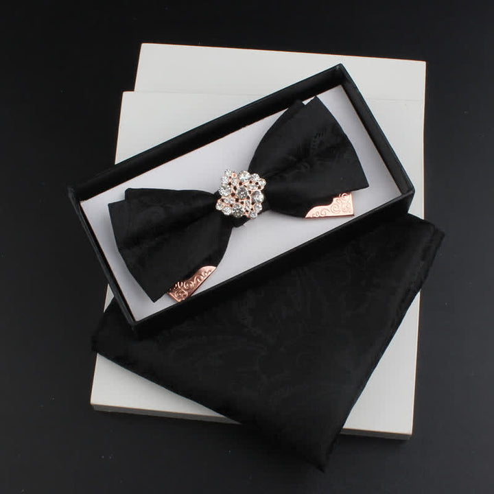 Set di 2 papillon con decorazioni in metallo dorato e motivo Paisley a doppio strato da uomo