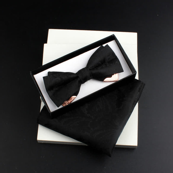 Set di 2 papillon con decorazioni in metallo dorato e motivo Paisley a doppio strato da uomo