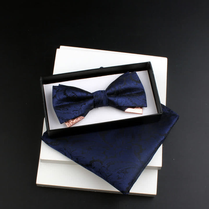 Set di 2 papillon con decorazioni in metallo dorato e motivo Paisley a doppio strato da uomo