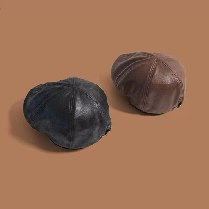 Cappello basco in pelle stile retrò con testa piatta ottagonale