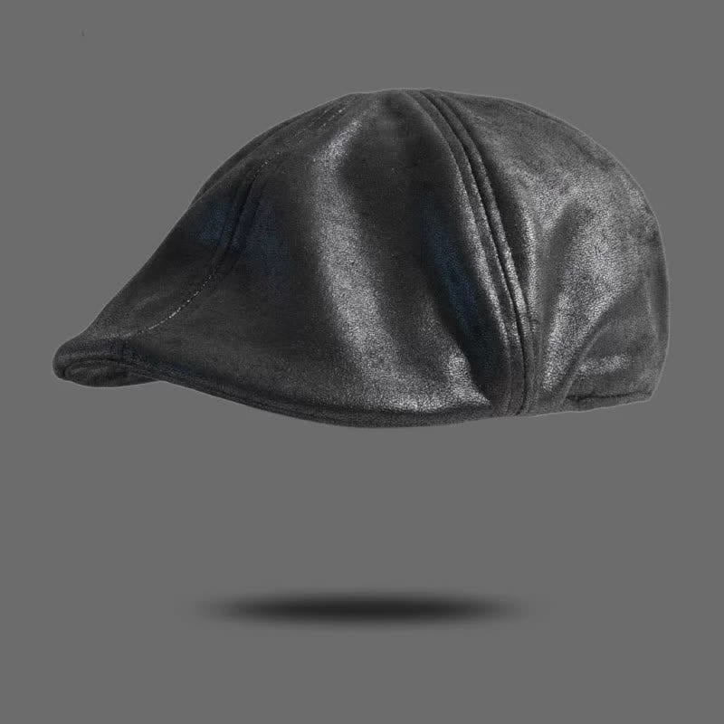 Cappello basco in pelle stile retrò con testa piatta ottagonale