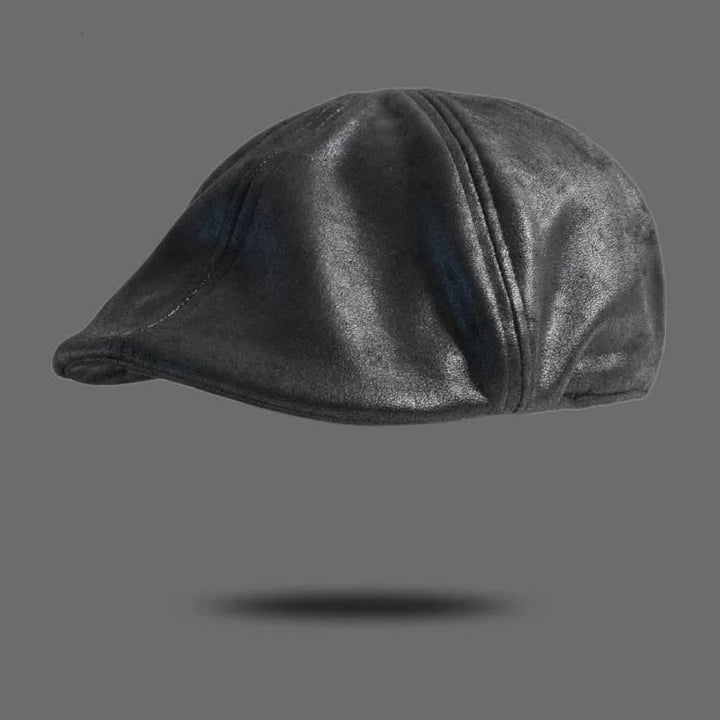 Cappello basco in pelle stile retrò con testa piatta ottagonale