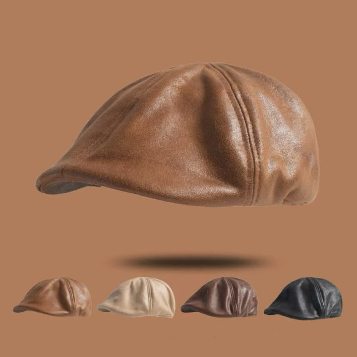 Cappello basco in pelle stile retrò con testa piatta ottagonale