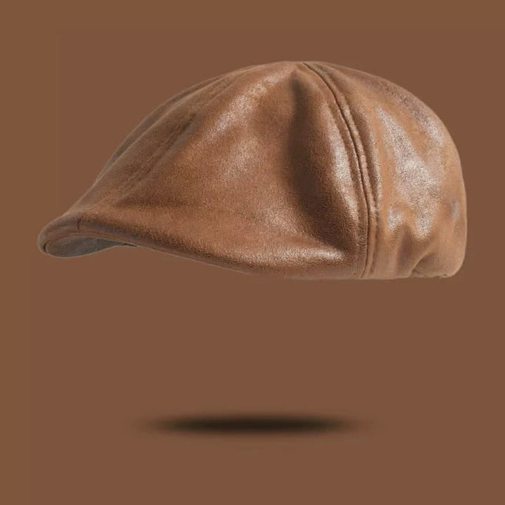 Cappello basco in pelle stile retrò con testa piatta ottagonale