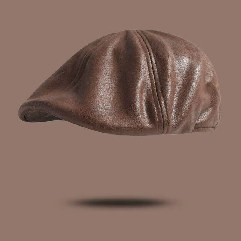 Cappello basco in pelle stile retrò con testa piatta ottagonale