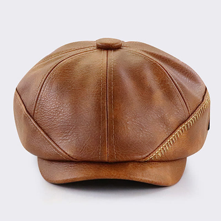 Cappello basco in pelle da giornalaio con design da cucito in stile retrò
