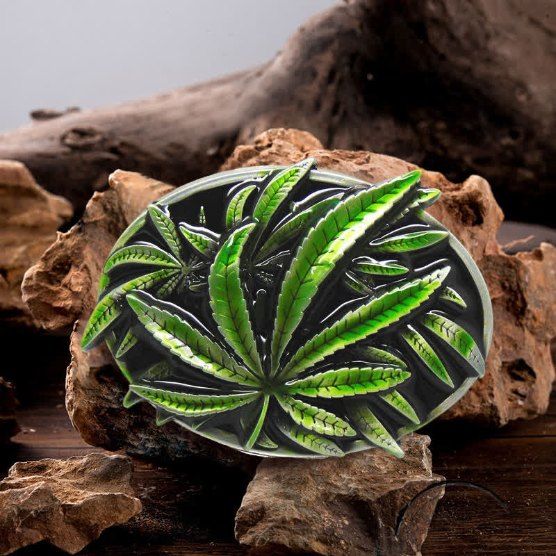 Cintura in pelle con fibbia a forma di pianta d'acero verde fai da te da uomo