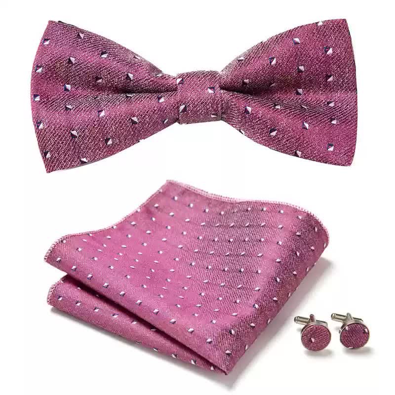 Set di 3 gemelli da taschino con motivo geometrico rosa da uomo