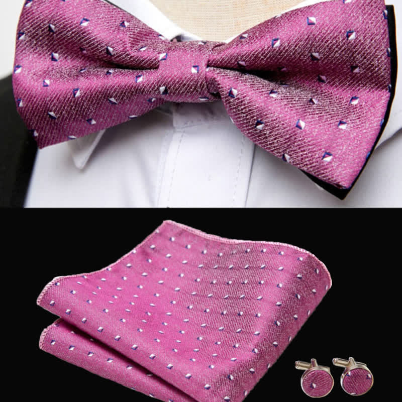Set di 3 gemelli da taschino con motivo geometrico rosa da uomo