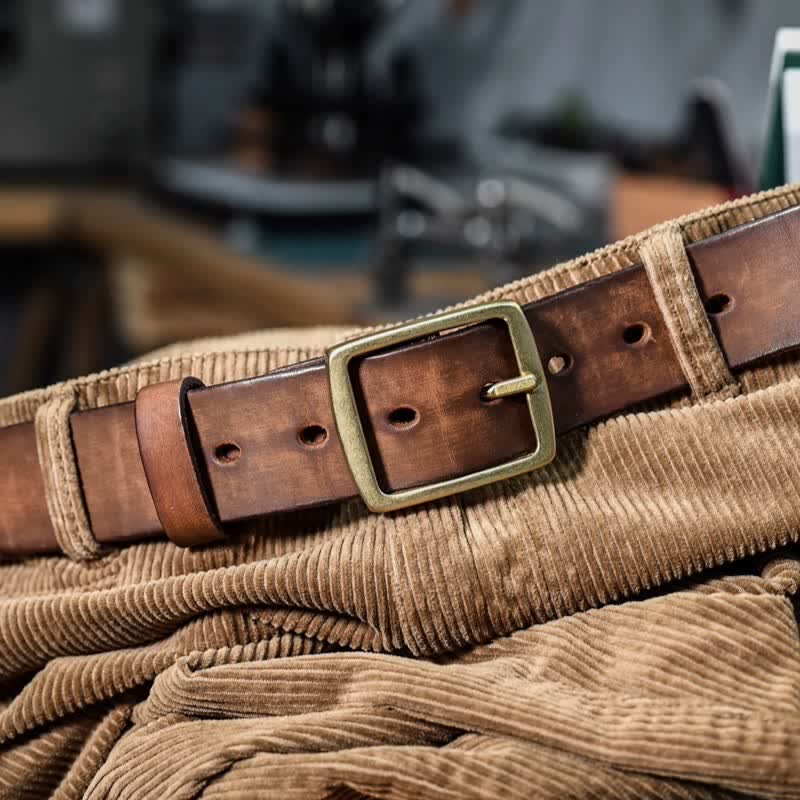 Cintura casual in pelle invecchiata fatta a mano con fibbia in ottone