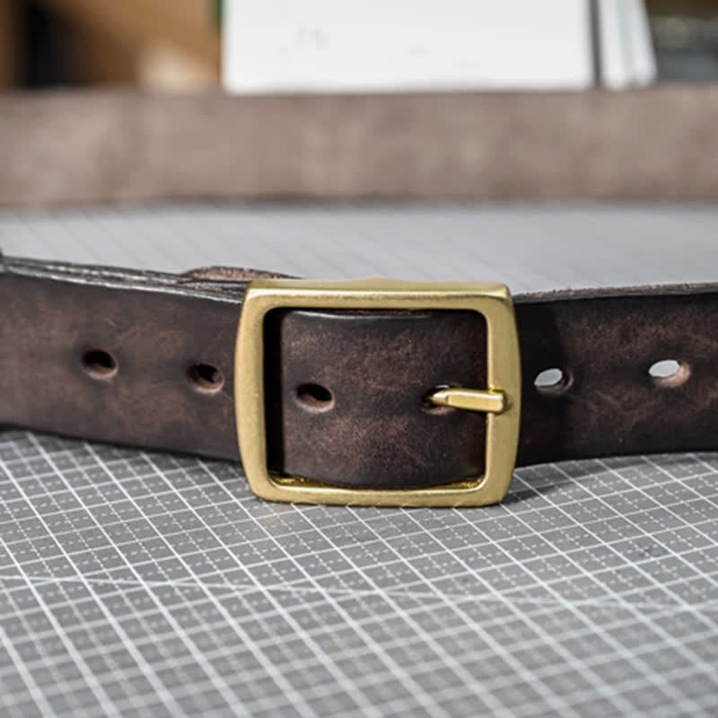 Cintura casual in pelle invecchiata fatta a mano con fibbia in ottone