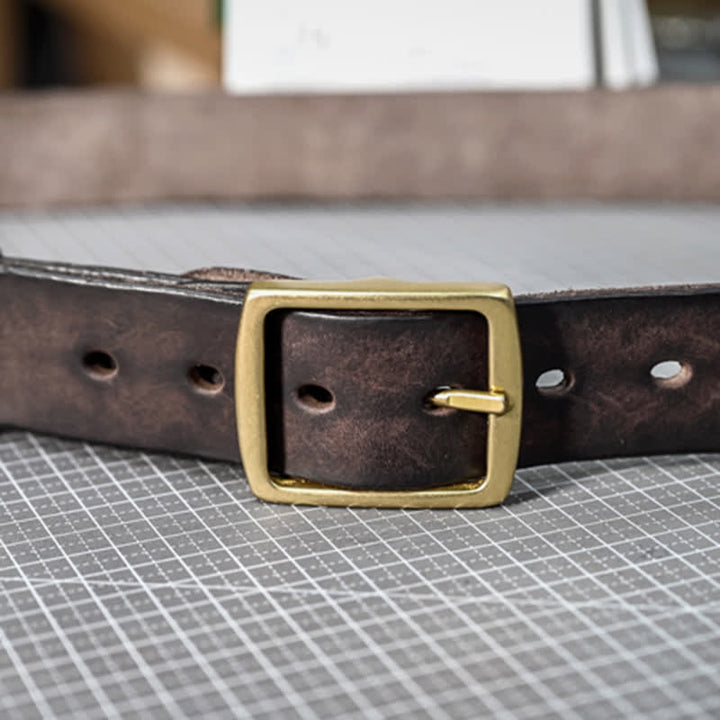 Cintura casual in pelle invecchiata fatta a mano con fibbia in ottone