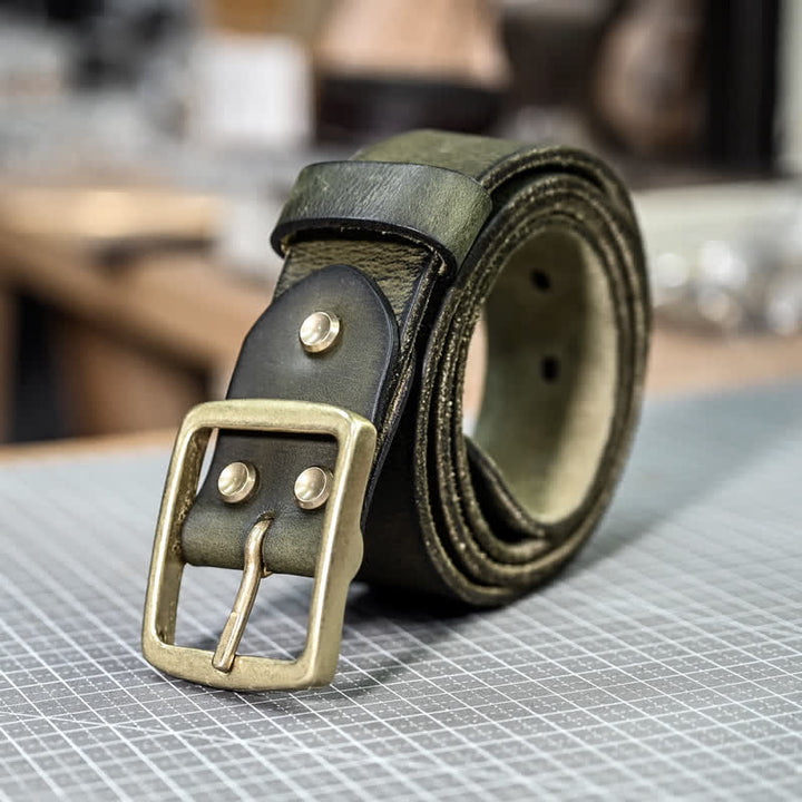 Cintura casual in pelle invecchiata fatta a mano con fibbia in ottone