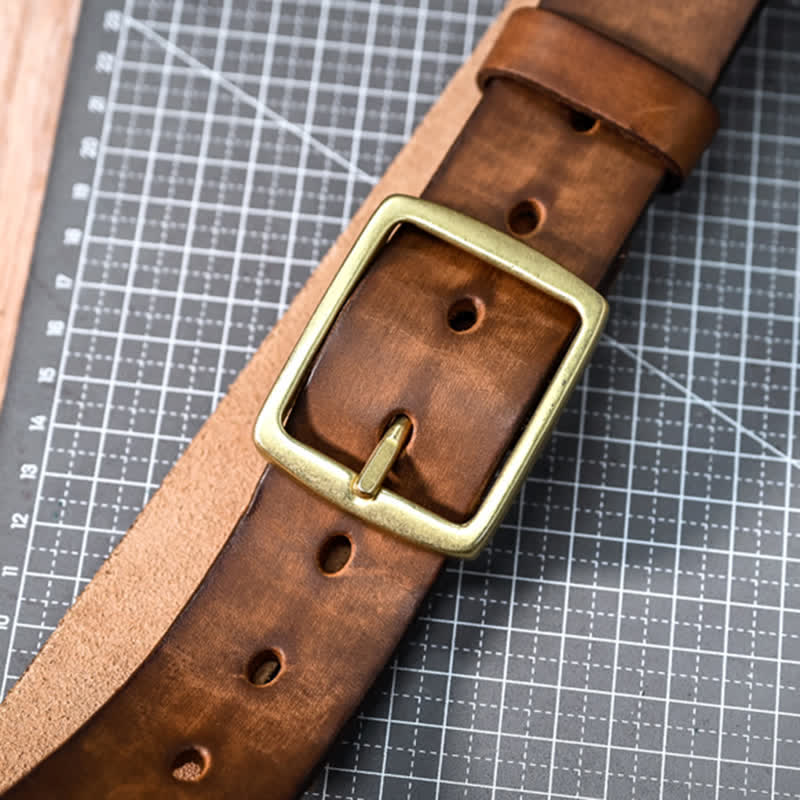 Cintura casual in pelle invecchiata fatta a mano con fibbia in ottone